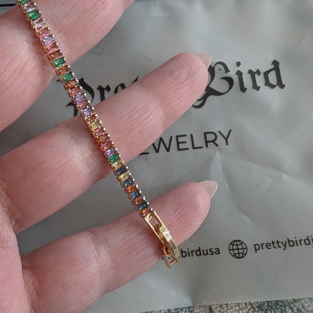 Pretty Bird Multicolor Baguette Tennis Bracelet On Rose Gold Plated